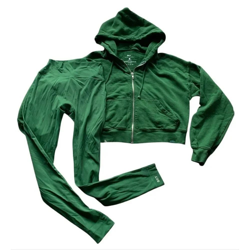 SET ACTIVE green Airluxe Leggings & Hoodie Sweatshirt Set Lot sz S